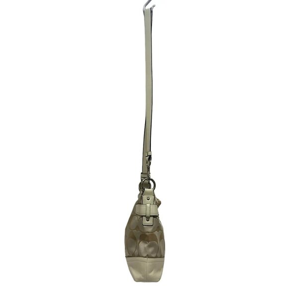 Auth COACH Satin Chain Duffel F18862 Cream Beige Jacquard Leather - Shoulder Bag - Picture 4 of 8